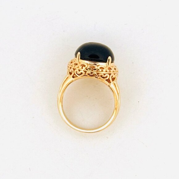 Gold Over Sterling Silver 925 Black Onyx Statement Ring, Filigree, Size 10, 9.13 - Picture 4 of 10